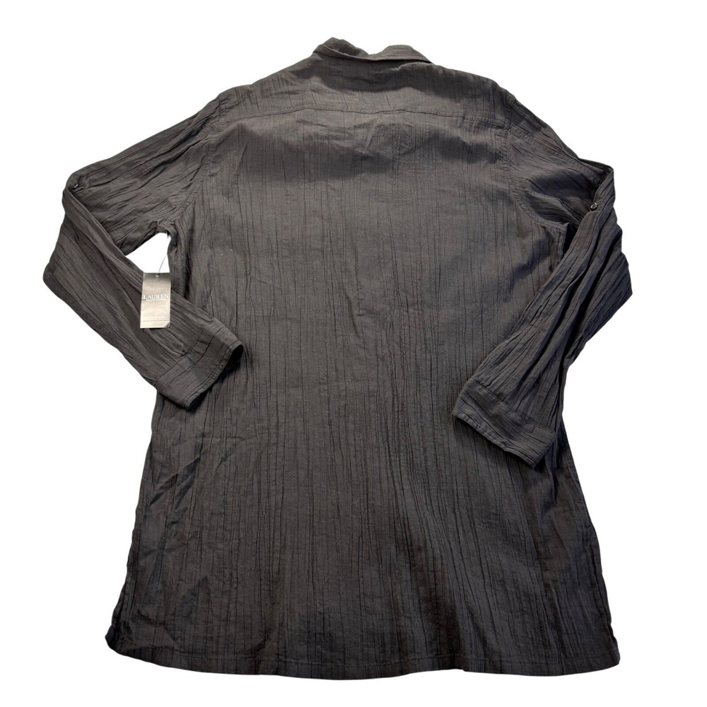 Lauren Ralph Lauren Black Crinkle Cotton Blend Long Sleeve Shirt Women's L NWT - Picture 2 of 12